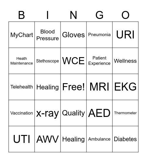 Healthcare Bingo Card