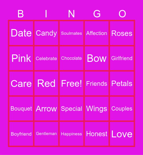 Valentine's Day Bingo Card