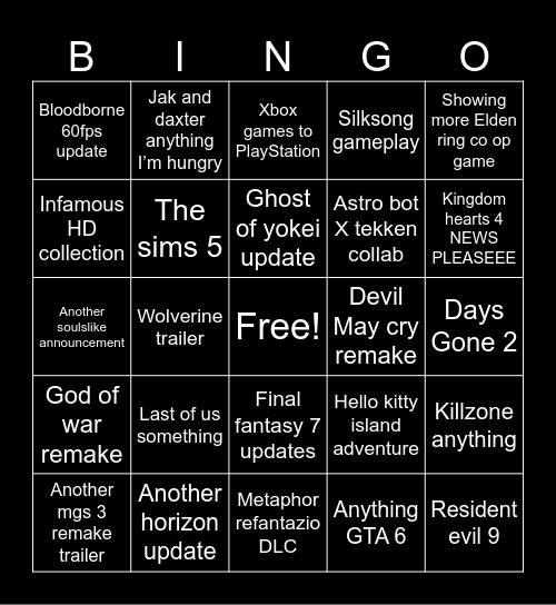 State Of Play Bingo Jacob Bingo Card