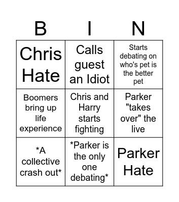 Harry Pris Live Bingo Card