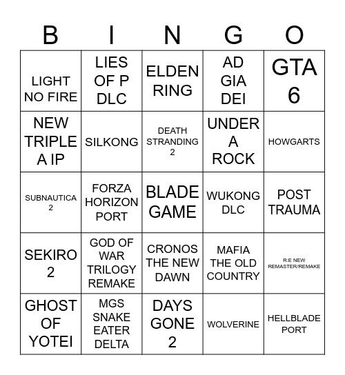 showcase bingo Card