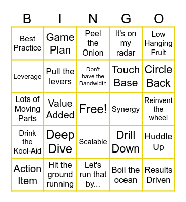 Corporate Jargon Bingo Card