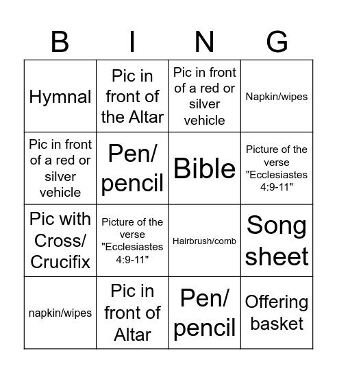 COGOP Young Adult Ministry Bingo Card
