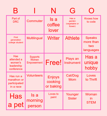 Women's Empowerment Bingo Card