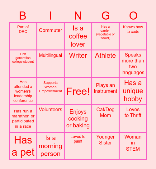 Women's Empowerment Bingo Card