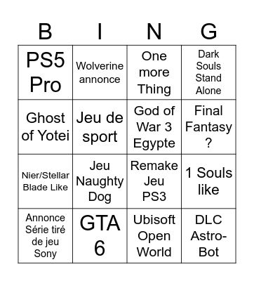 State Of Play Bingo Card