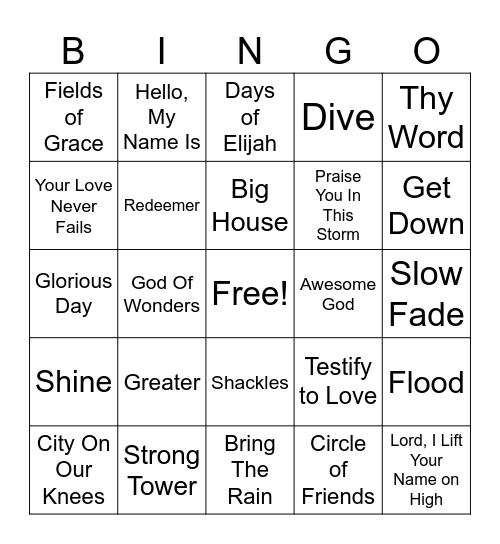 Throwback Christian Hits Bingo Card