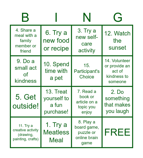WELLNESS BINGO Card