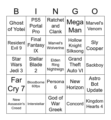 State of Play Bingo Card Bingo Card