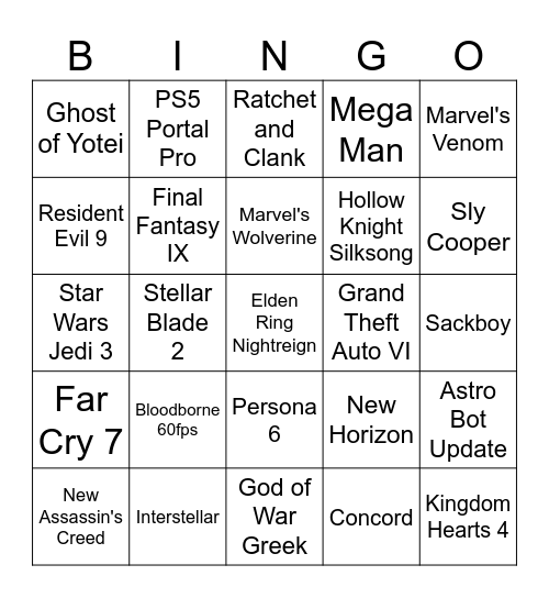 State of Play Bingo Card Bingo Card