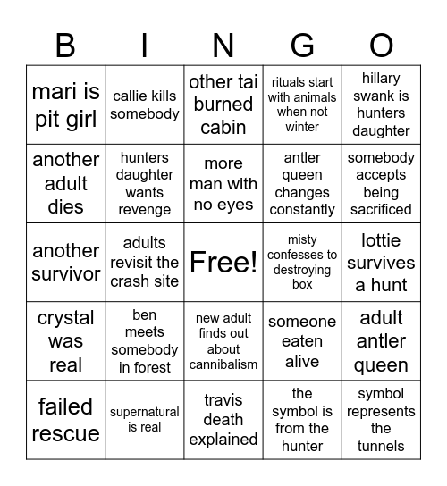 yellowjackets s3 Bingo Card