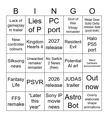 SimplyPressStart State of Play 2/25 Bingo Card