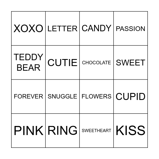 VALENTINE Bingo Card