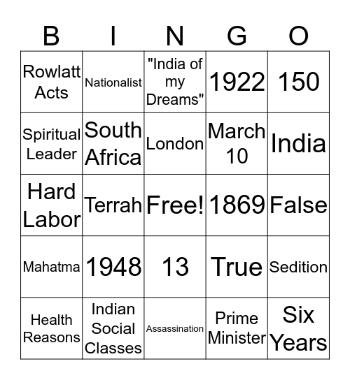 GHANDI Bingo Card