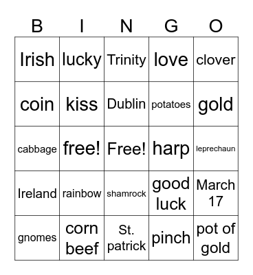 St. Patrick's Day Bingo Card
