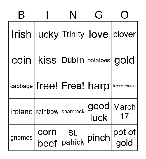 St. Patrick's Day Bingo Card