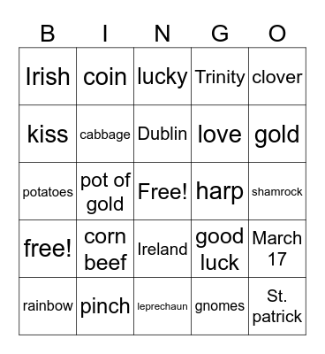 St. Patrick's Day Bingo Card