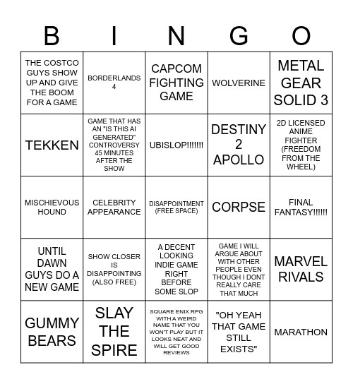 STATE OF PLAY FEBRUARY 2025 Bingo Card