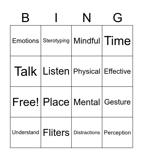 communication Bingo Card