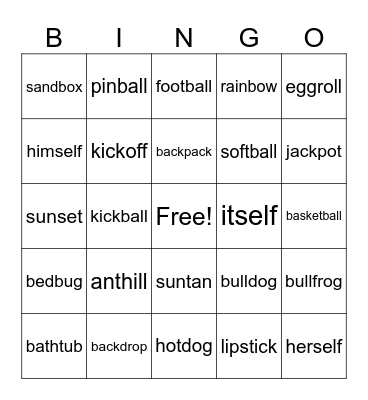 Compound words Bingo Card