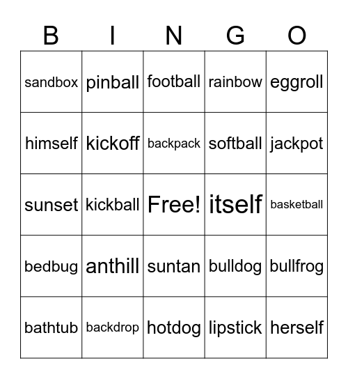 Compound words Bingo Card