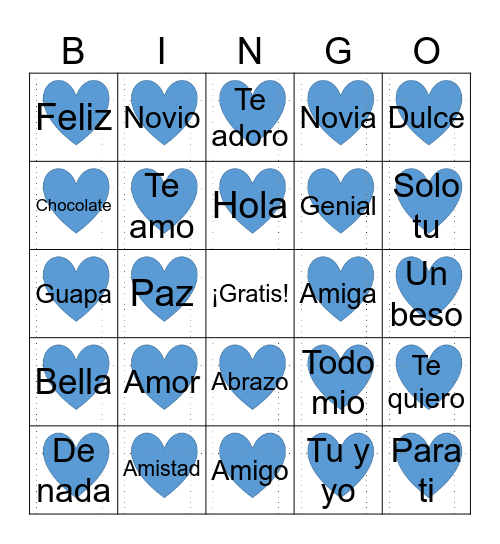 San Valentin en espanol Bingo Card