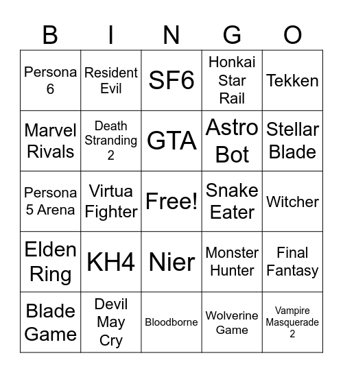 State of Play Bingo Card