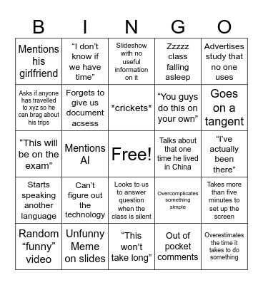 Untitled Bingo Card
