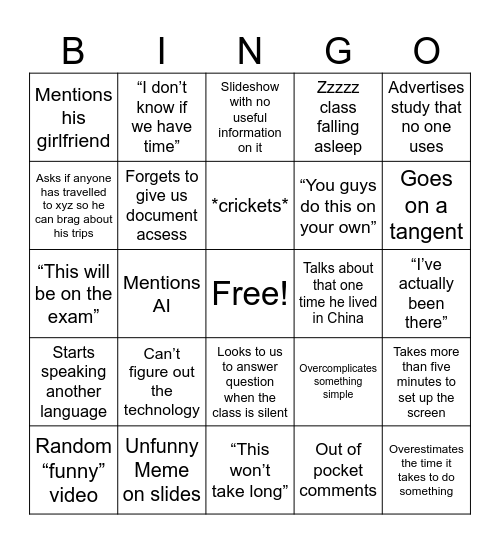 Untitled Bingo Card