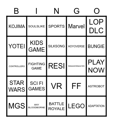 STATE OF PLAY Bingo Card