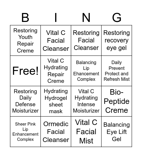 IMAGE PRODUCT BINGO Card