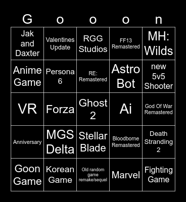 State of Play Bingo Card