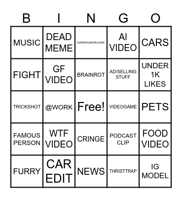 instagram bingo!!! Bingo Card