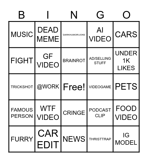 instagram bingo!!! Bingo Card