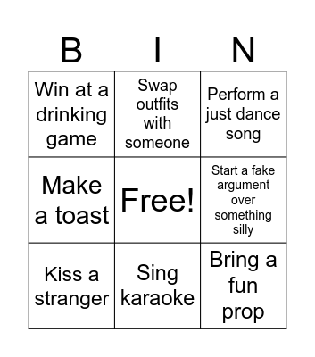 New Beginnings party Bingo Card