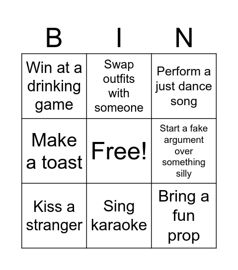 New Beginnings party Bingo Card