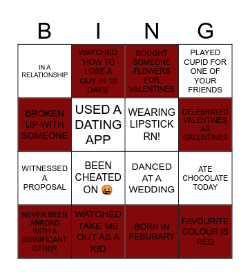 VALENTINES DANCE Bingo Card