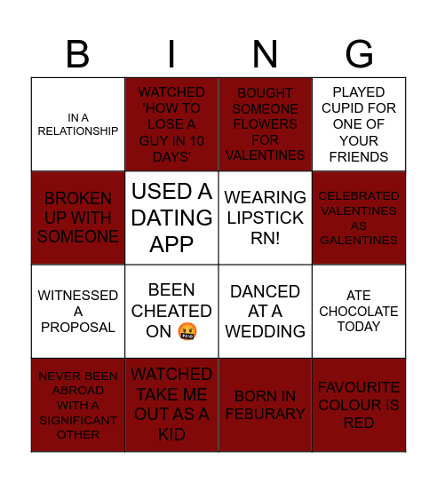 VALENTINES DANCE Bingo Card