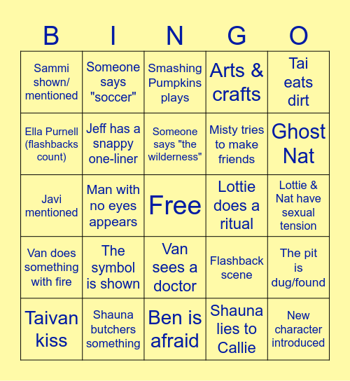 Yellowjackets Two Episode Premier Bingo Card