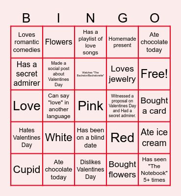 Virtual Valentine's Day Bingo Card