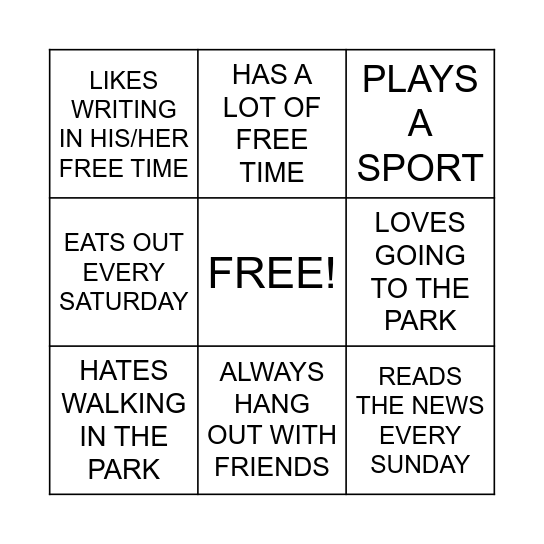 ACTIVITY 5 BASIC 2 Bingo Card