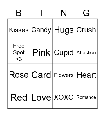 Valentine's Bingo! Bingo Card