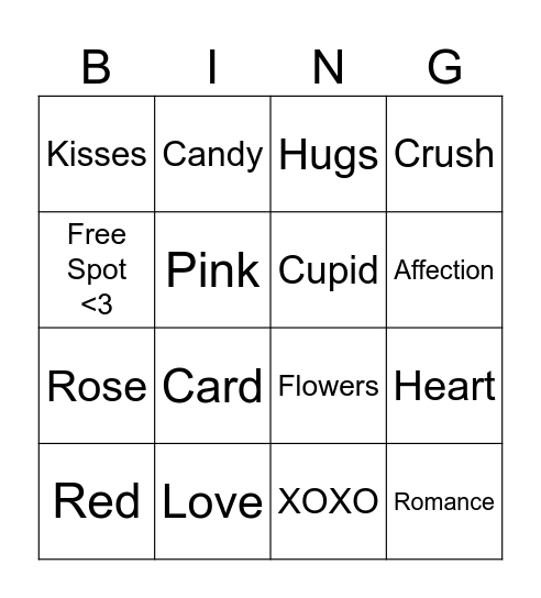 Valentine's Bingo! Bingo Card