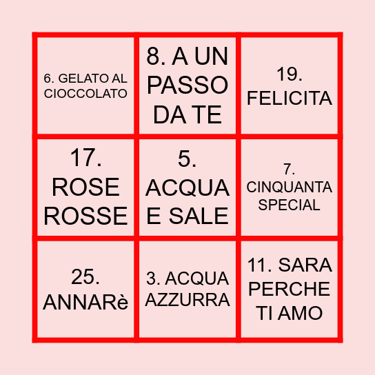 BINGO MUSICALE Bingo Card