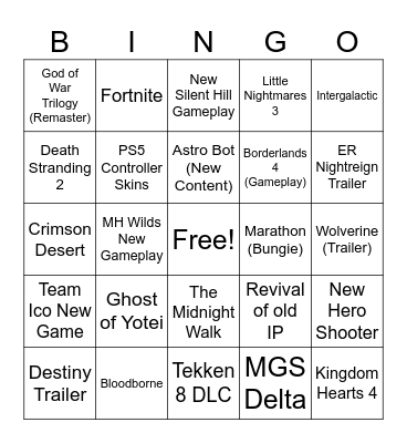 State of Play 2025 Bingo Card