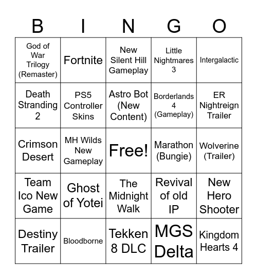 State of Play 2025 Bingo Card