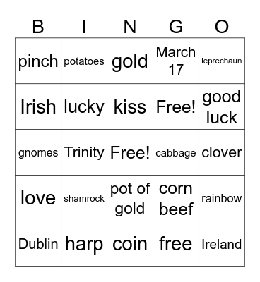 St.  Patrick's Day Bingo Card