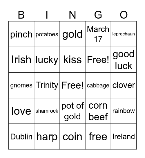St.  Patrick's Day Bingo Card