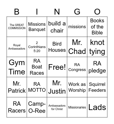 Royal Ambassadors 2024 Bingo Card