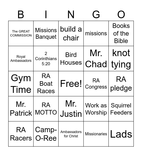 Royal Ambassadors 2024 Bingo Card